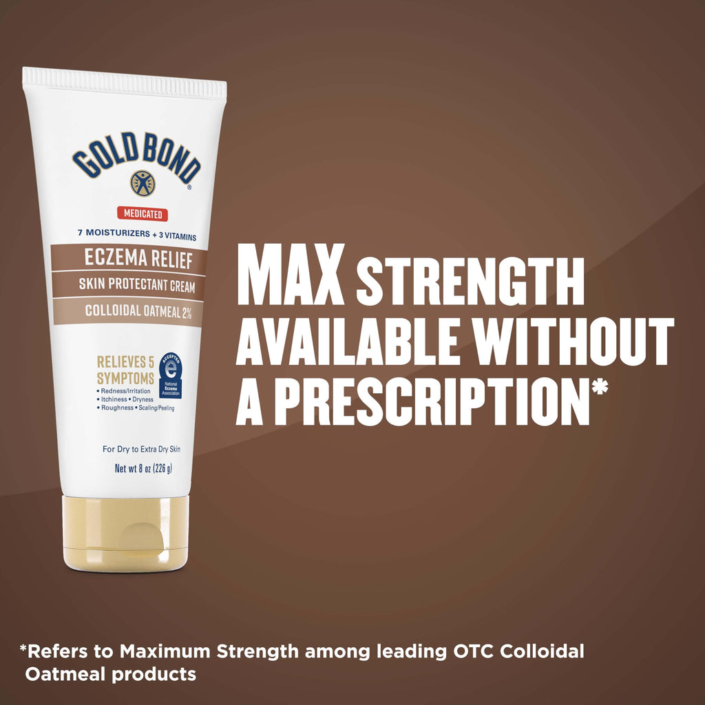 Gold Bond Medicated Eczema Relief Cream applied on a dry hand for intense hydration.