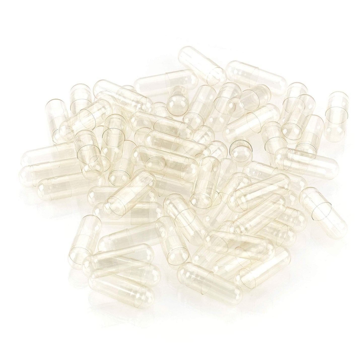 Close up of clear size 1 empty vegetable capsules