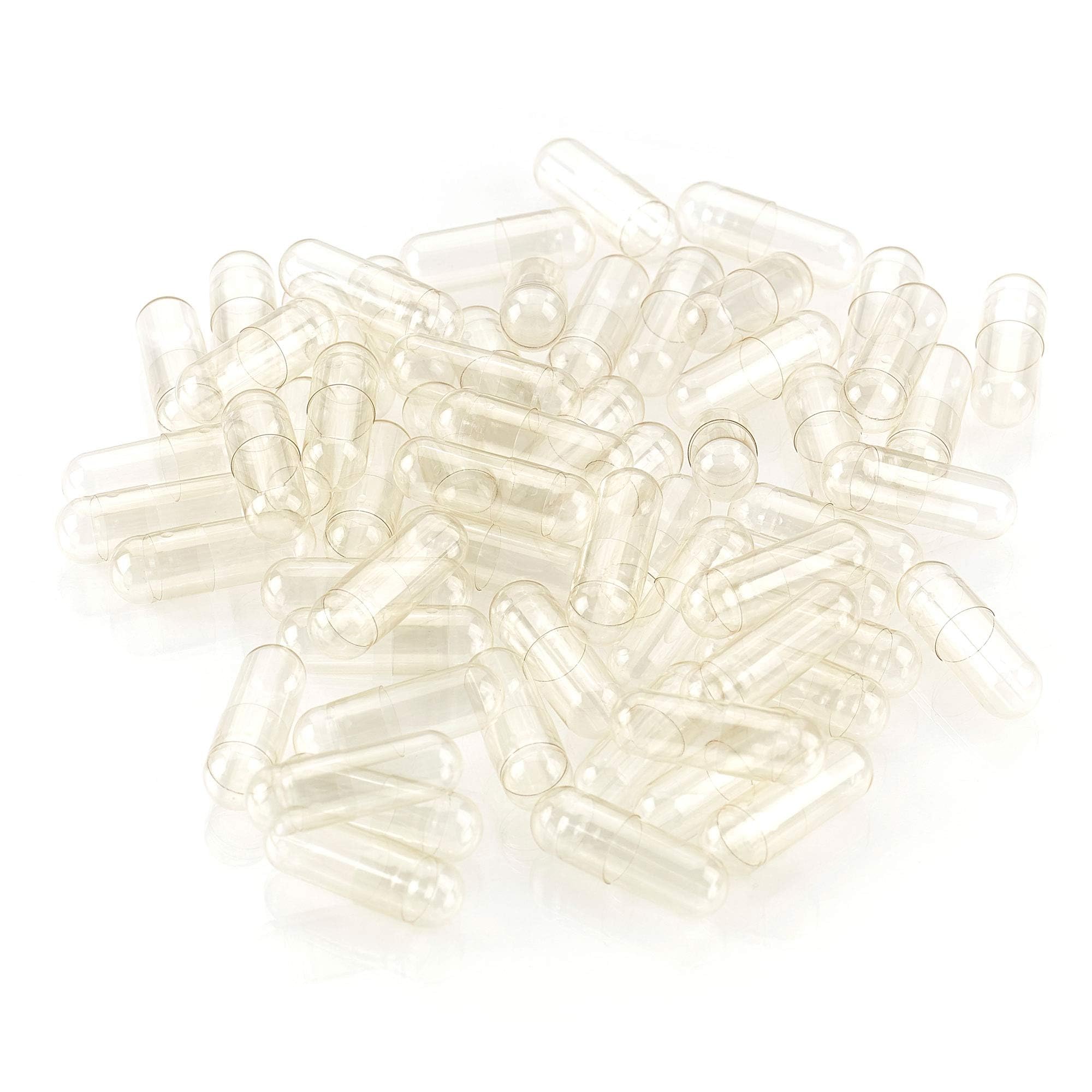 Close up of clear size 1 empty vegetable capsules