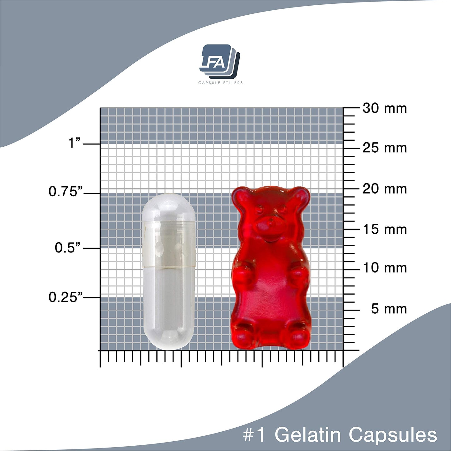 Top view of size 1 vegetarian pill capsules in clear container