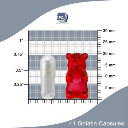 Top view of size 1 vegetarian pill capsules in clear container
