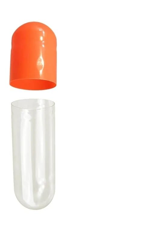 Orange and clear empty capsules showing two-piece design