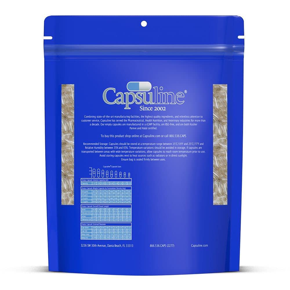 Side profile of Capsuline 00 size vegan capsules
