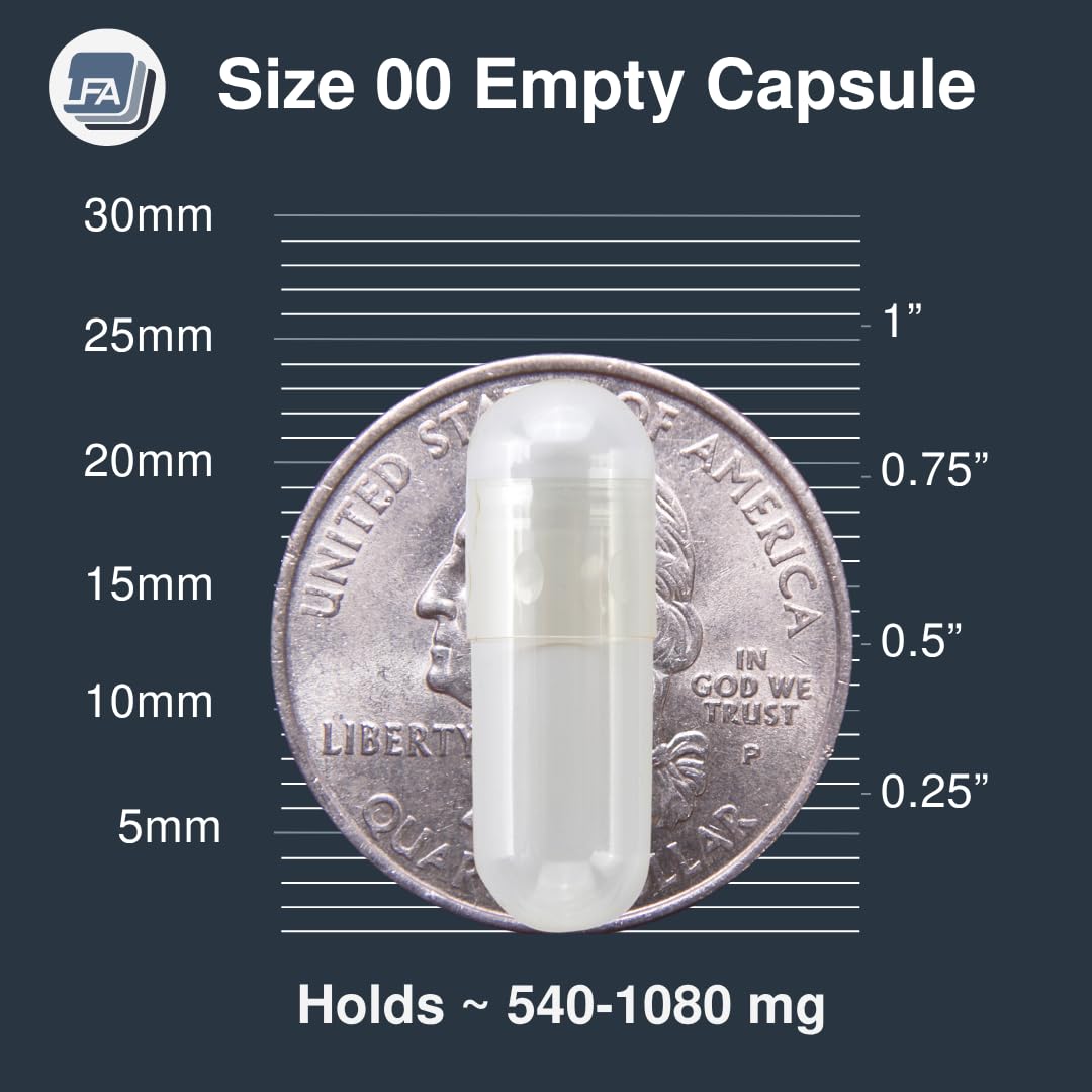 Side profile of separated Size 00 vegetarian pill shells