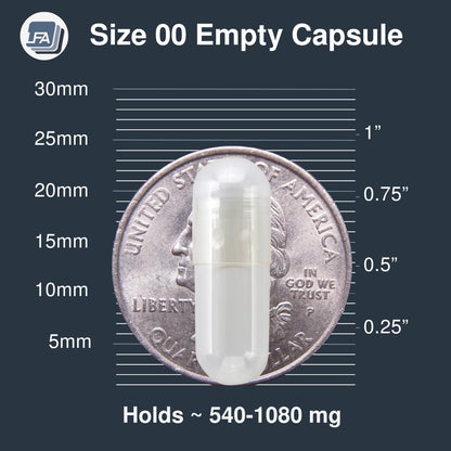 Side profile of separated Size 00 vegetarian pill shells