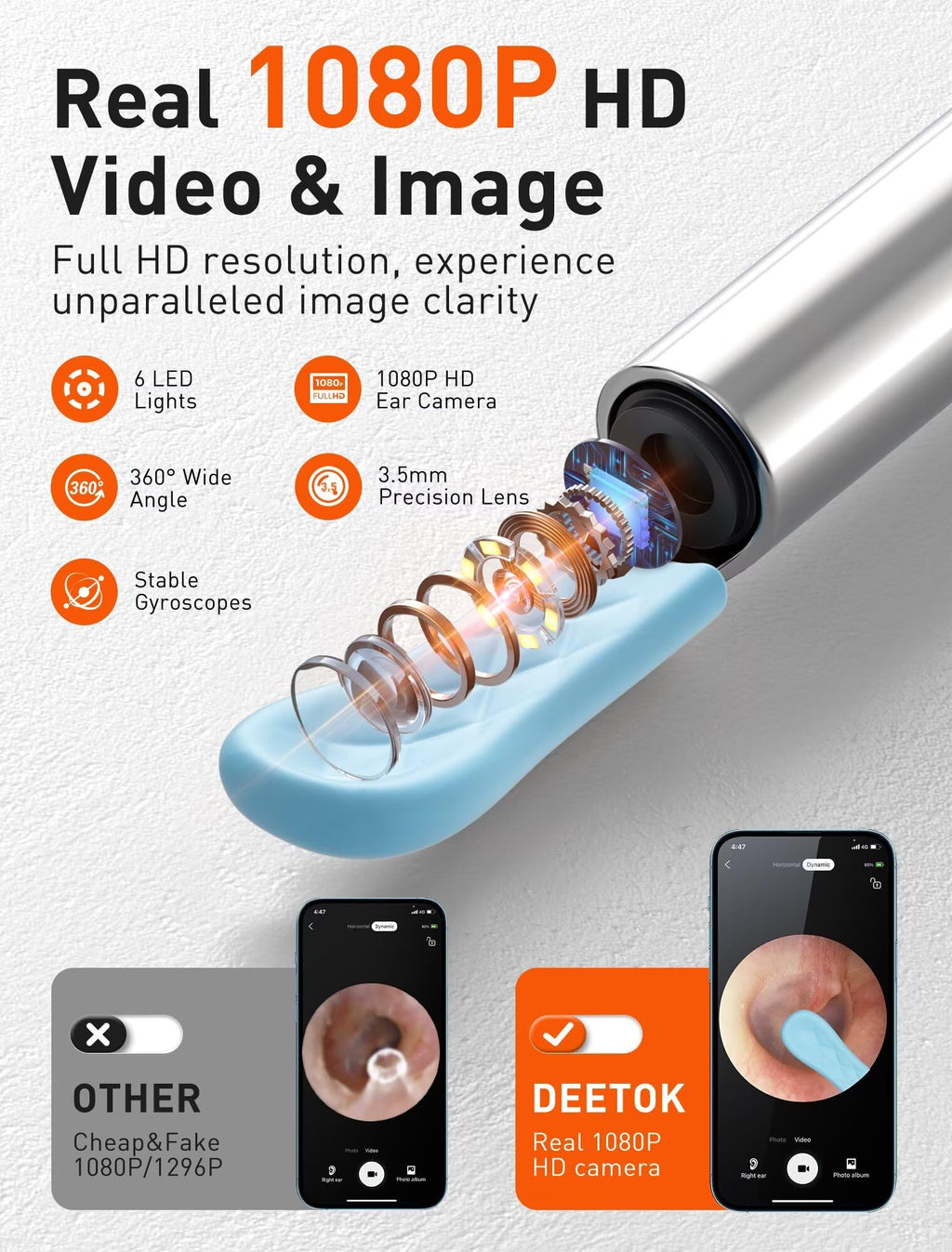 Deetok wireless otoscope showing LED lights illuminated