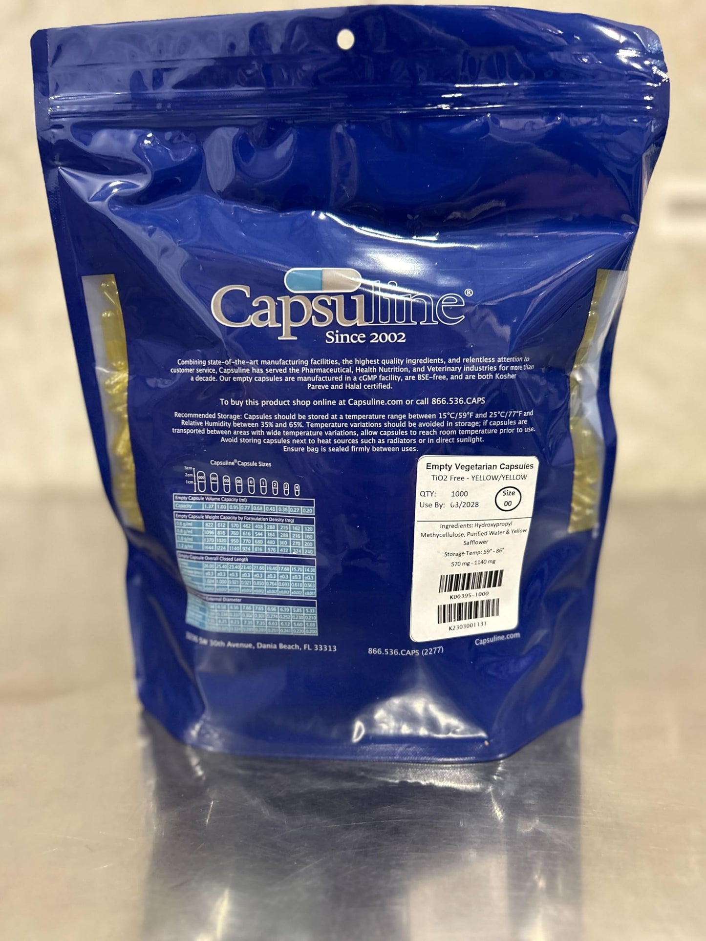 Capsuline Kosher and Halal certified vegan capsules yellow