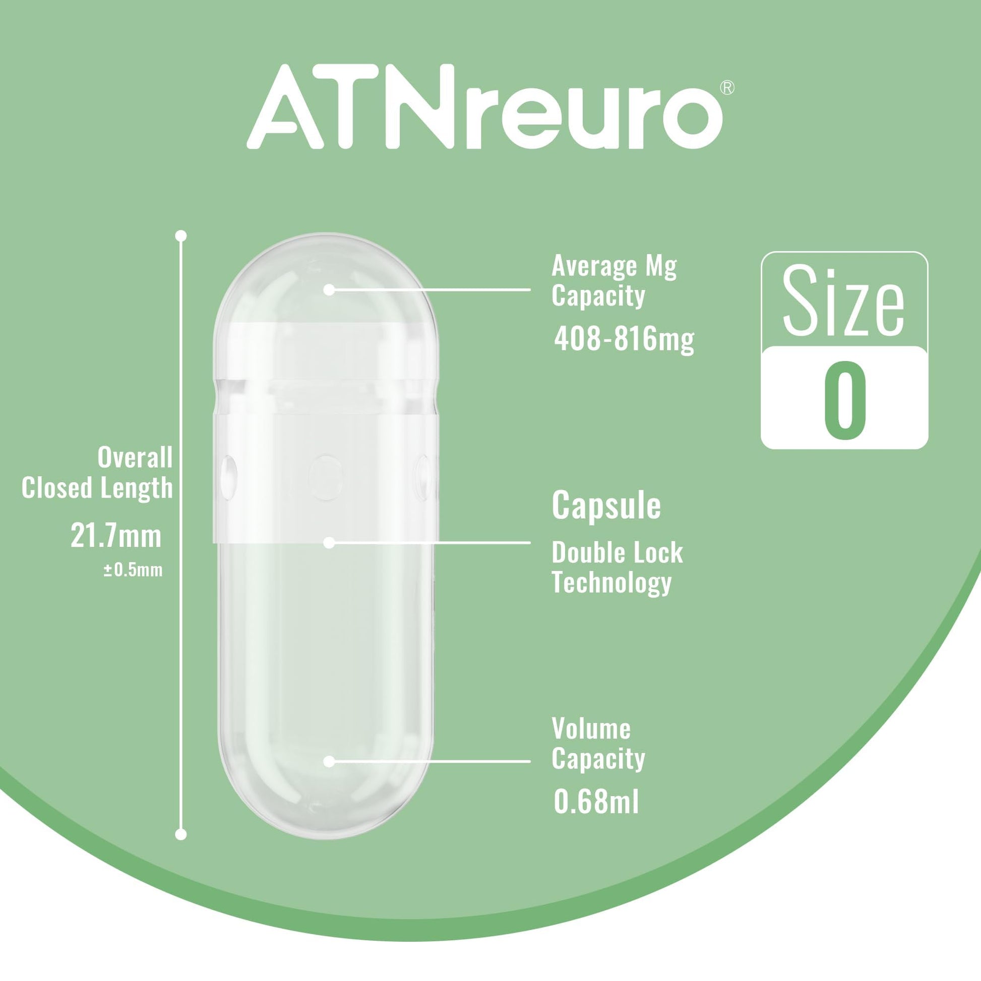 ATNreuro capsules showing size 0 dimensions
