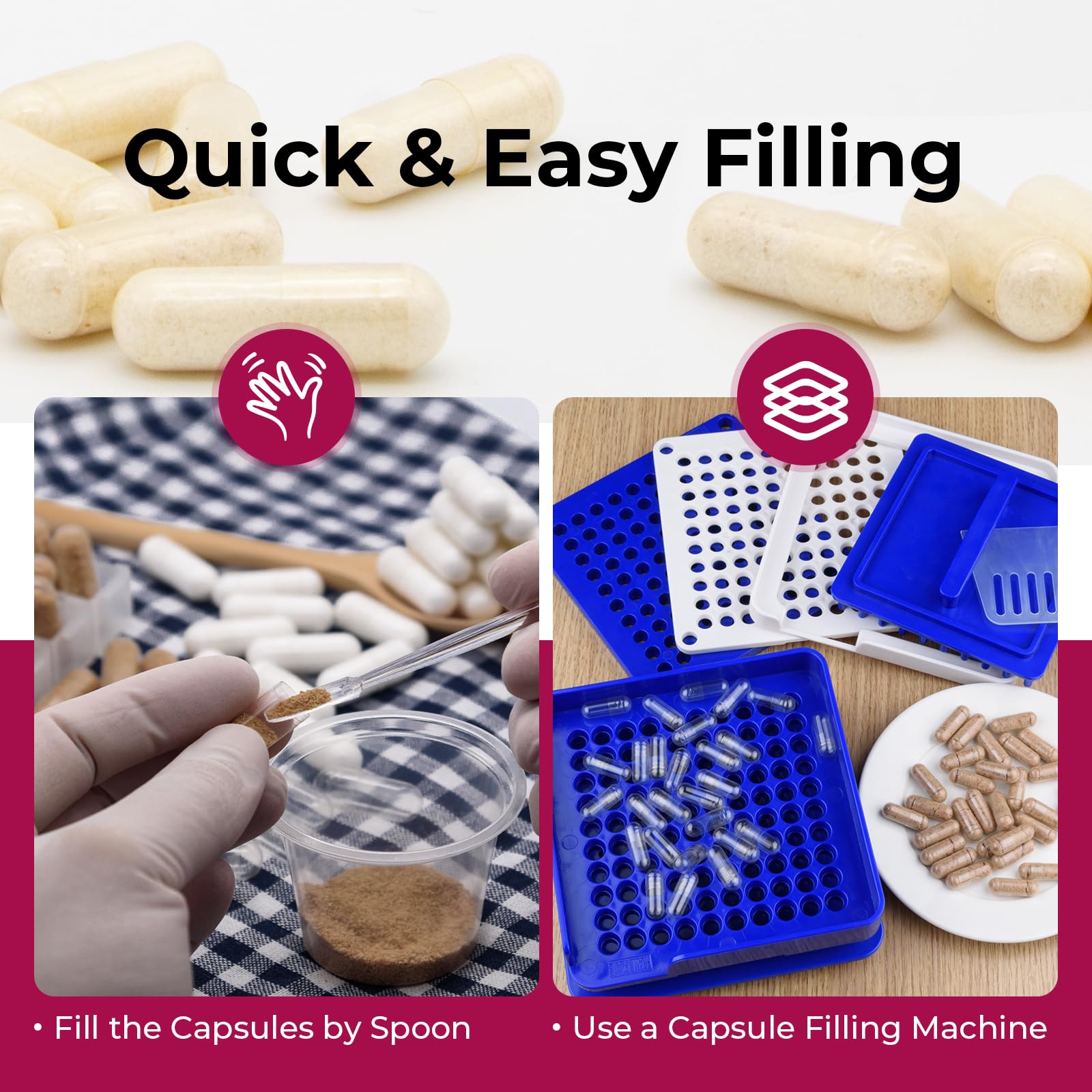 Educational diagram of empty gelatin capsules for DIY use