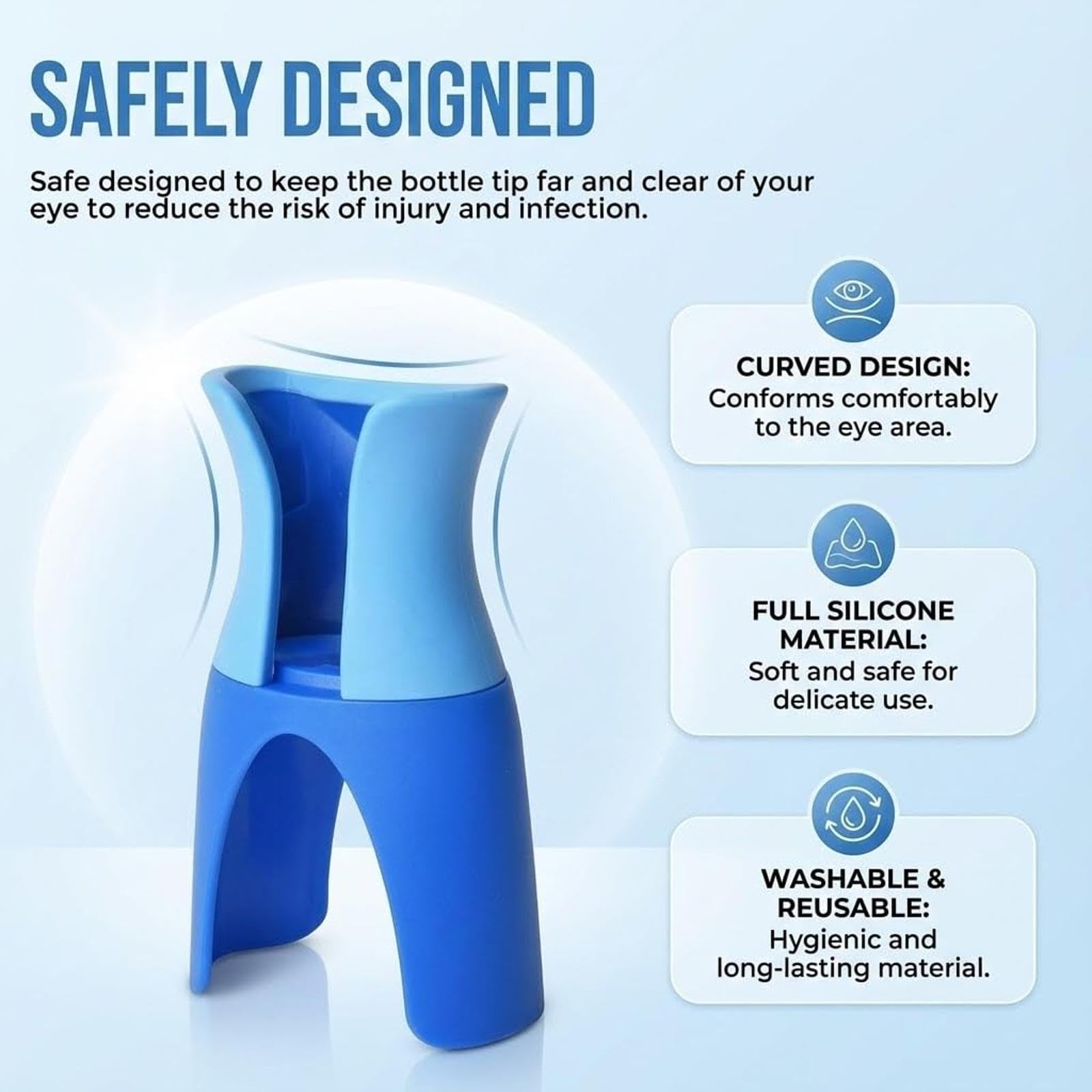 Jimfoty eye drop tool resting on the cheekbone for accurate drop targeting