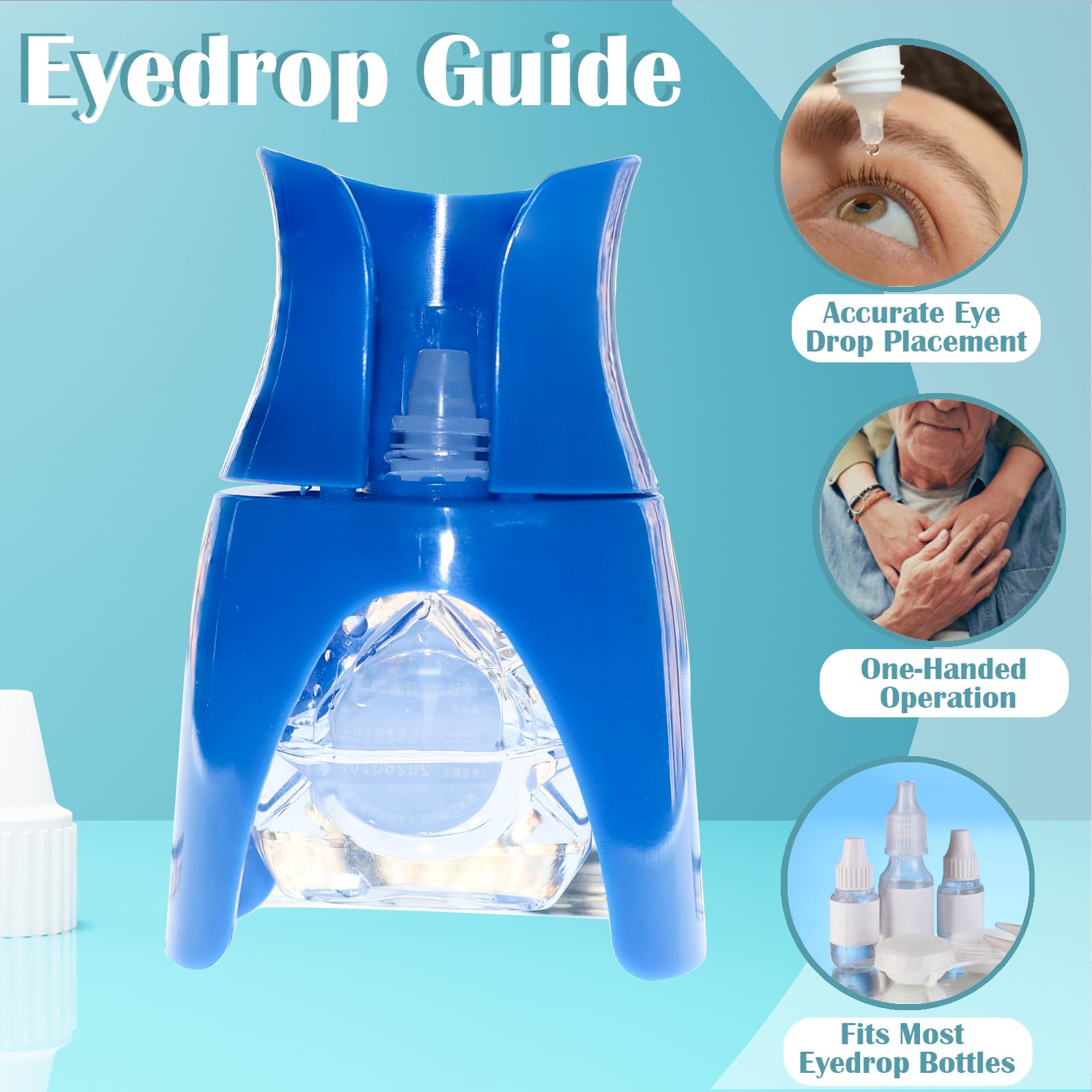 GentleDrop Eyedrop Helper tool held by a user demonstrating secure grip and stabilization.