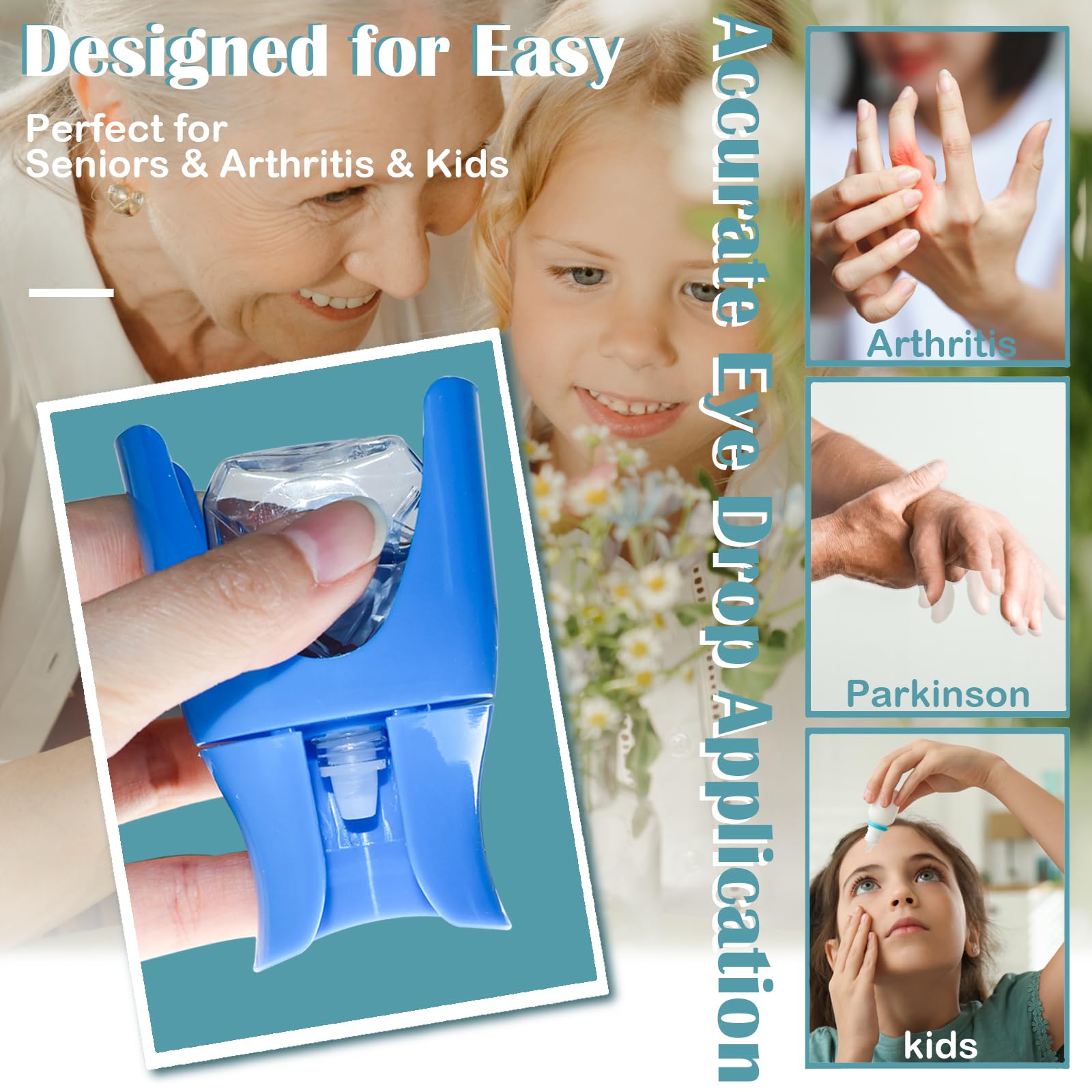 GentleDrop accurate eye dropper guide being fitted onto a standard medication bottle.