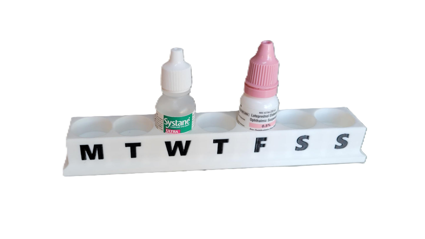 Packaging display of the Znet3D weekly eye drop bottle holder highlighting its compact structure.