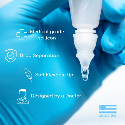 Side angle of the Precision Dropper applicator illustrating proper eye alignment distance