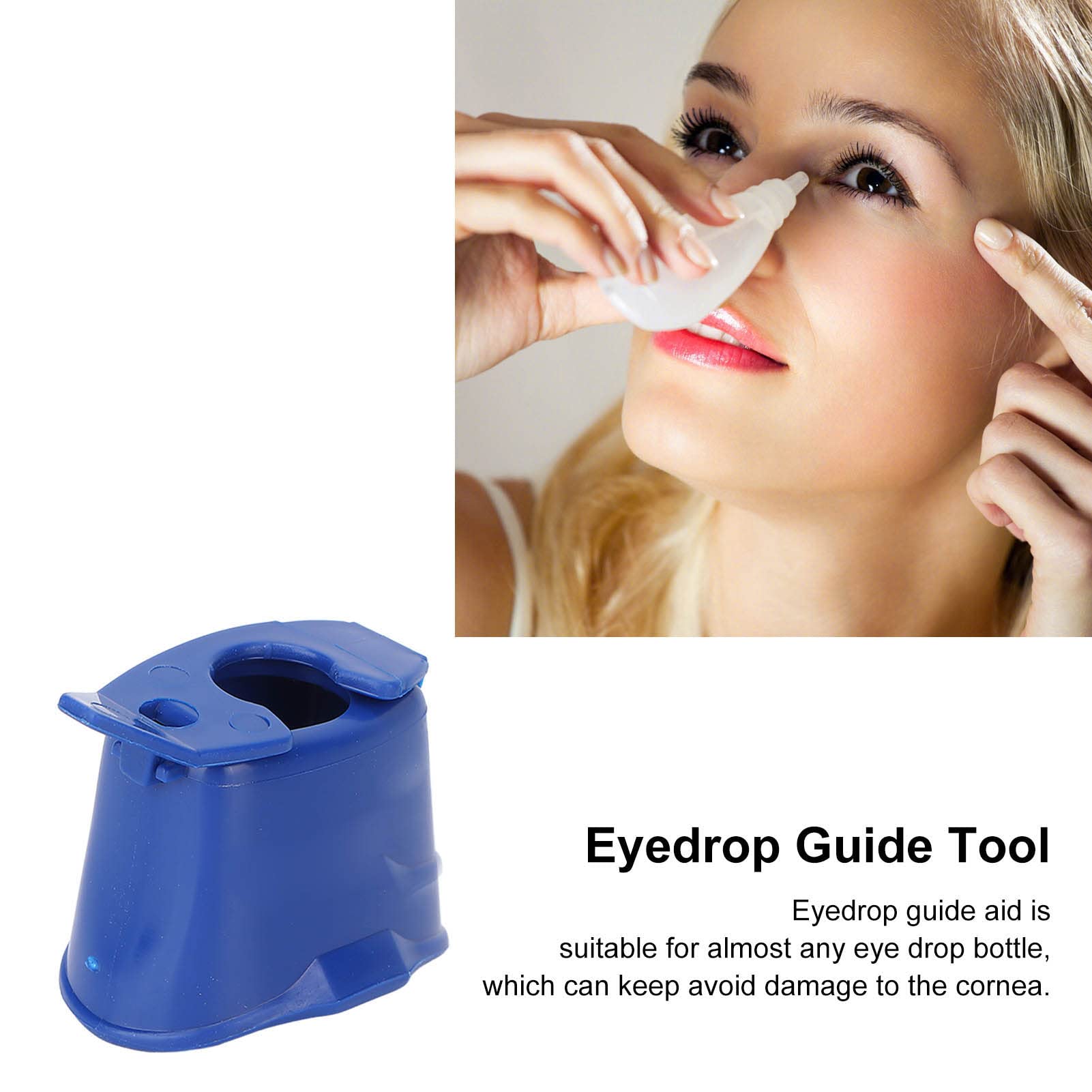 Side profile of the portable blue Dioche eye drop bottle holder tool demonstrating lightweight construction