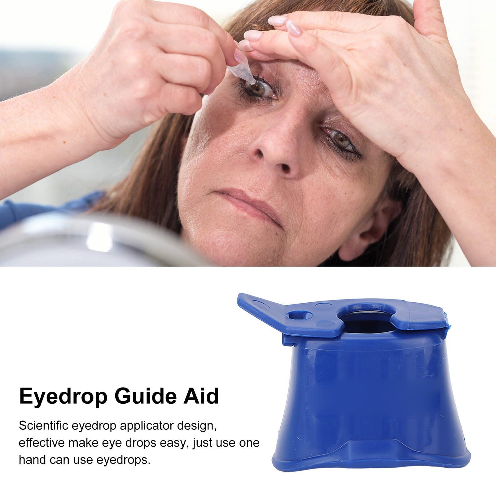 Dioche eye drop assistance device being positioned over the eye area for easy application
