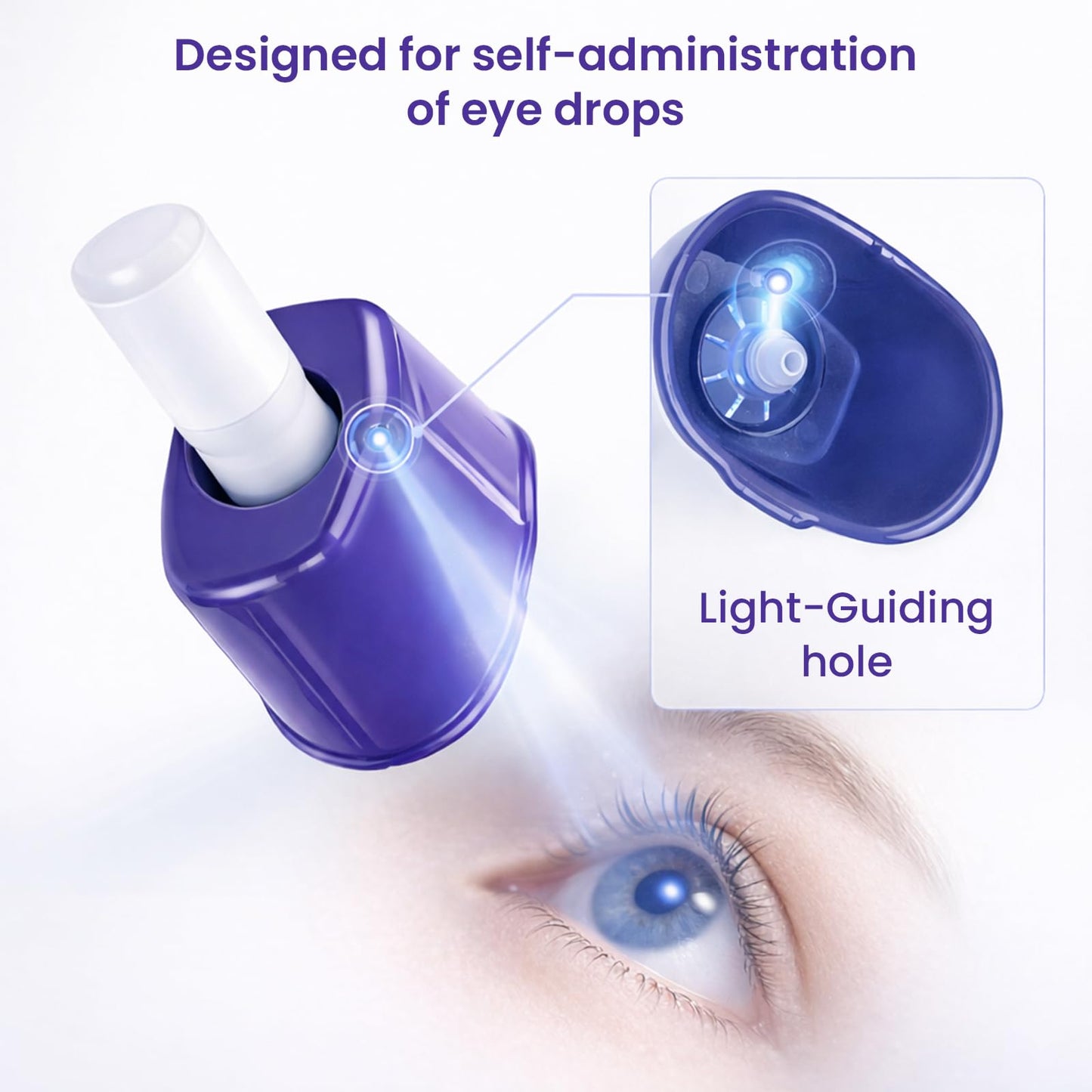 Universal eye care aid packaging view illustrating how standard medicine bottles connect to the base.