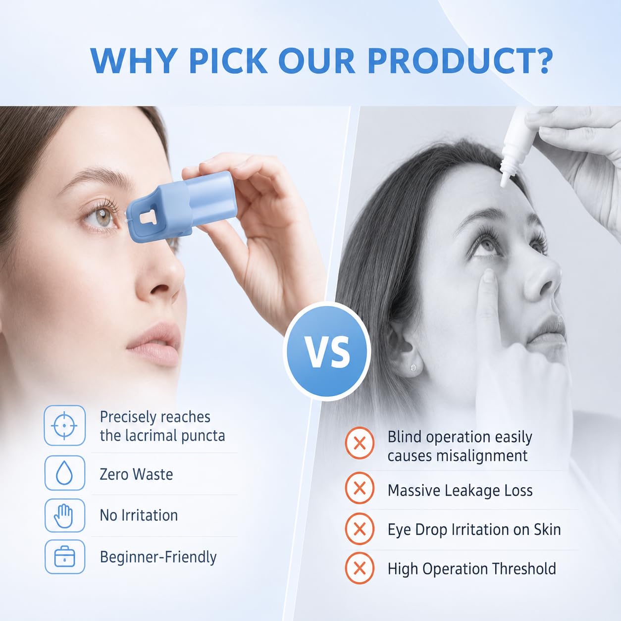 Demonstration of the hygienic safety eye tool positioning over the eye.
