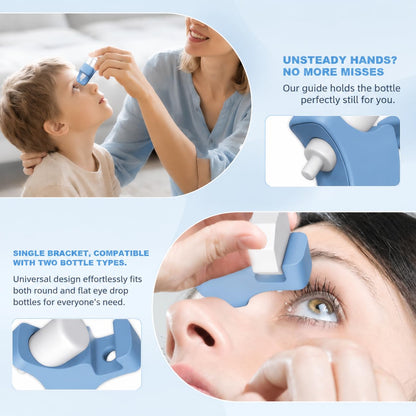 An elderly person easily using the steady eye drop helper for precise alignment.