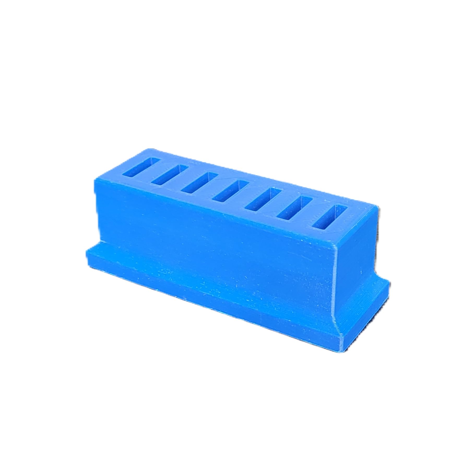 Side view of Znet3D blue eye care storage dock for thicker disposable vials