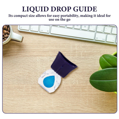 Compact blue Beavorty medication aid showing the secure grip mechanism for standard liquid droppers.