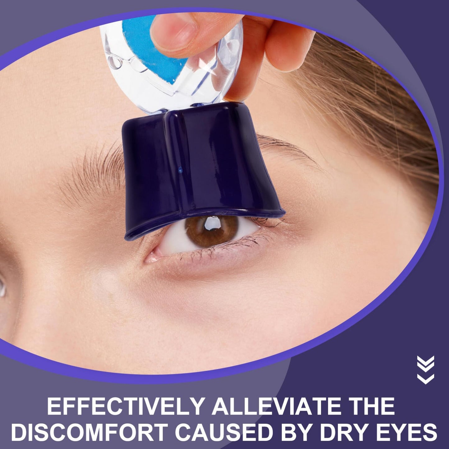 Beavorty eye drop applicator tool positioned safely to demonstrate non-contact eye hygiene design.