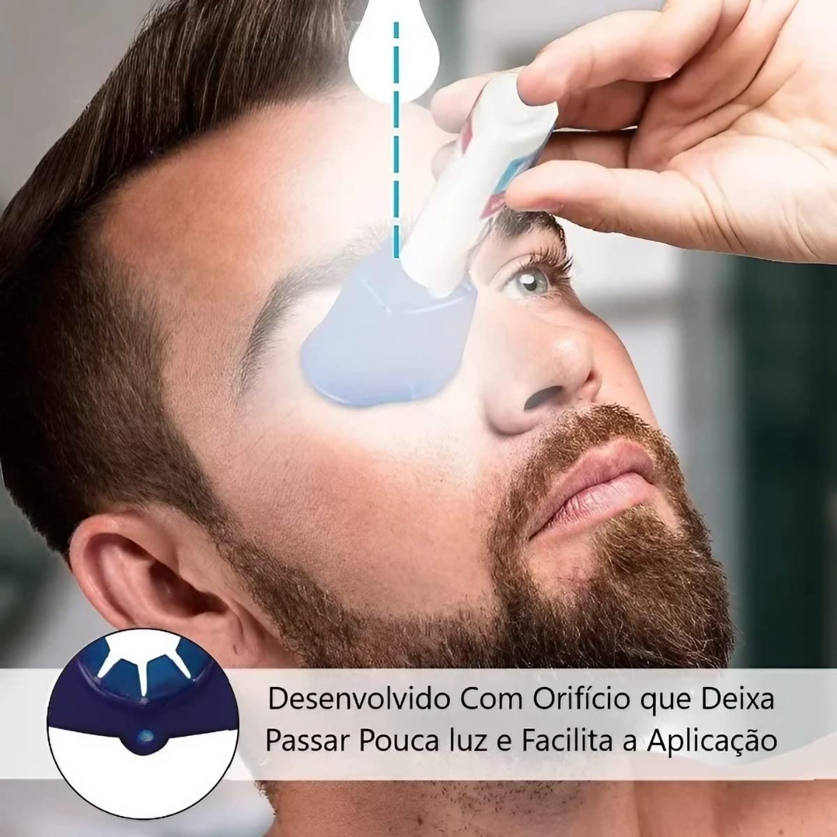 Jimfoty eye drop helper tool illustrating how a bottle fits into the central hole