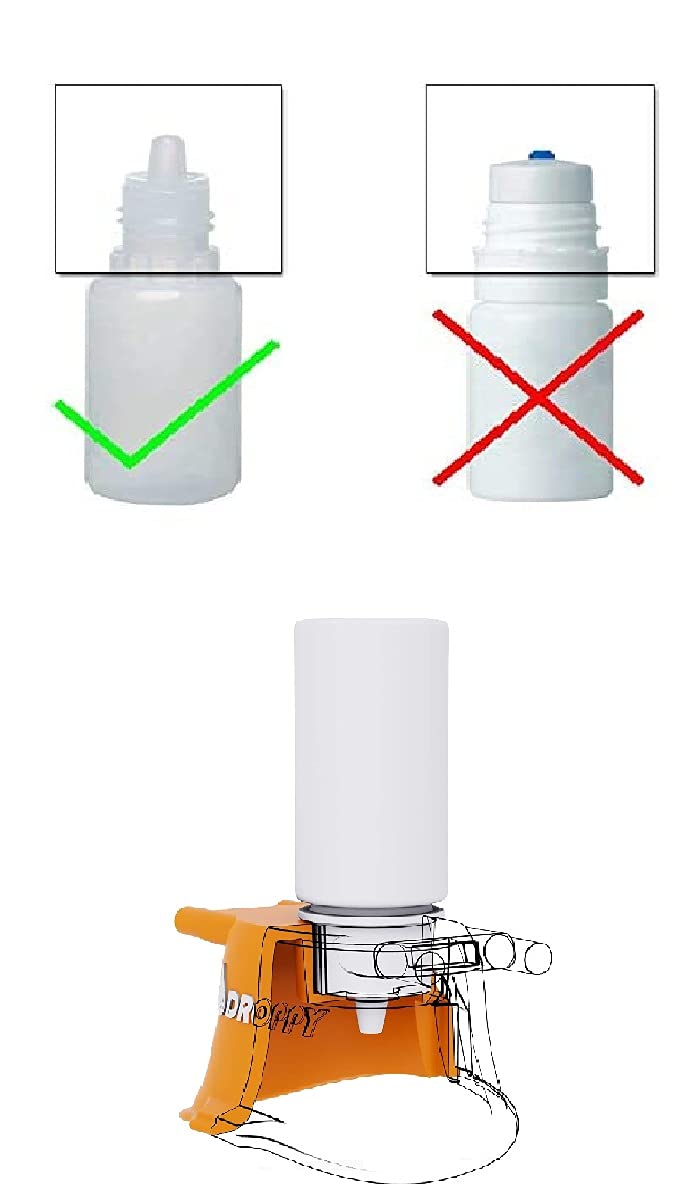 Elderly user utilizing the Droppy dispenser for accurate eye drop application