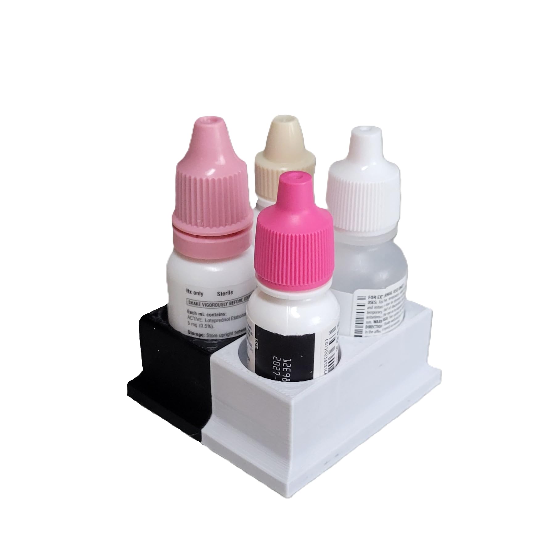 Compact 3D printed ophthalmic prescription bottle stand for daily medicine tracking