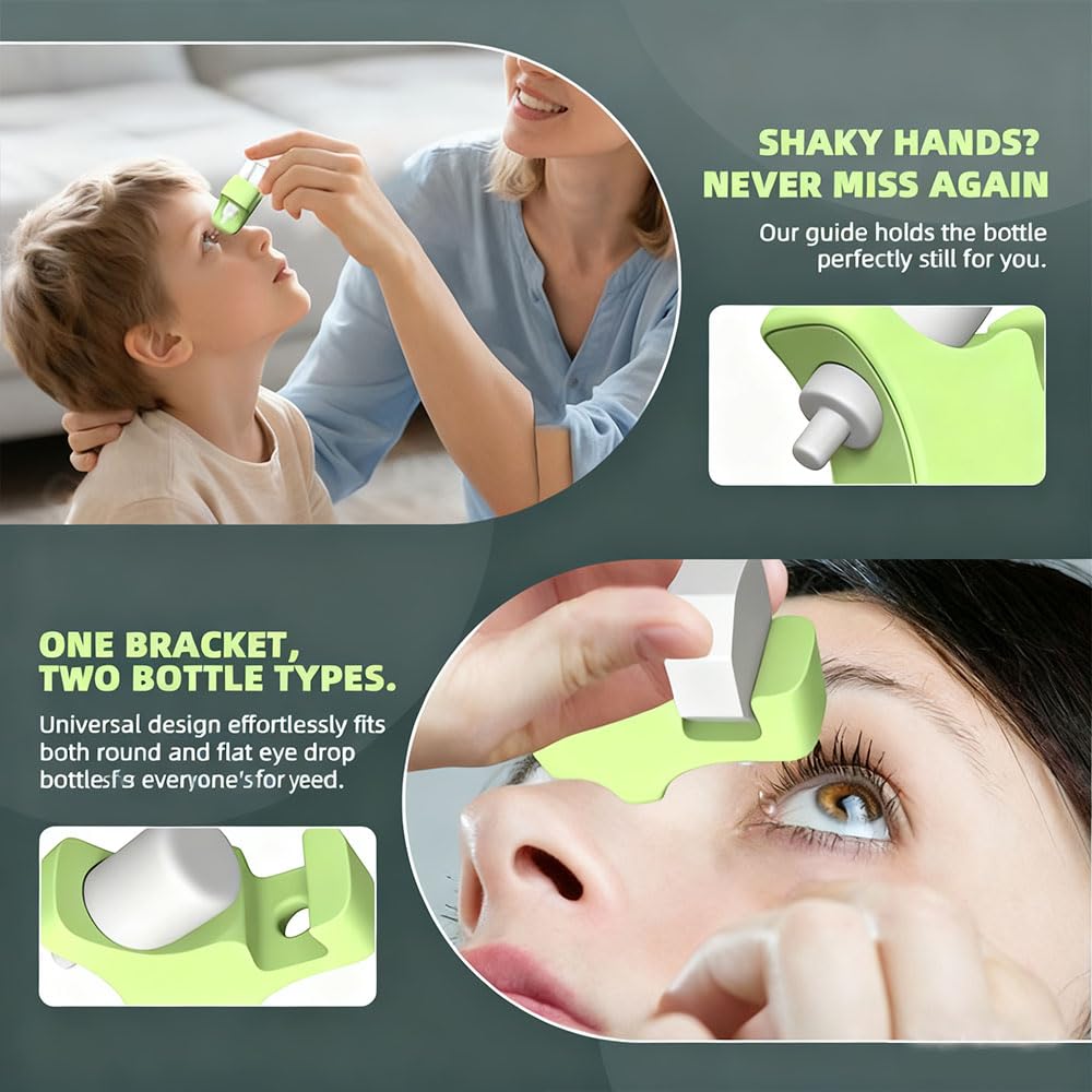 Reusable silicone eye drop dispenser aid holding a round medication bottle
