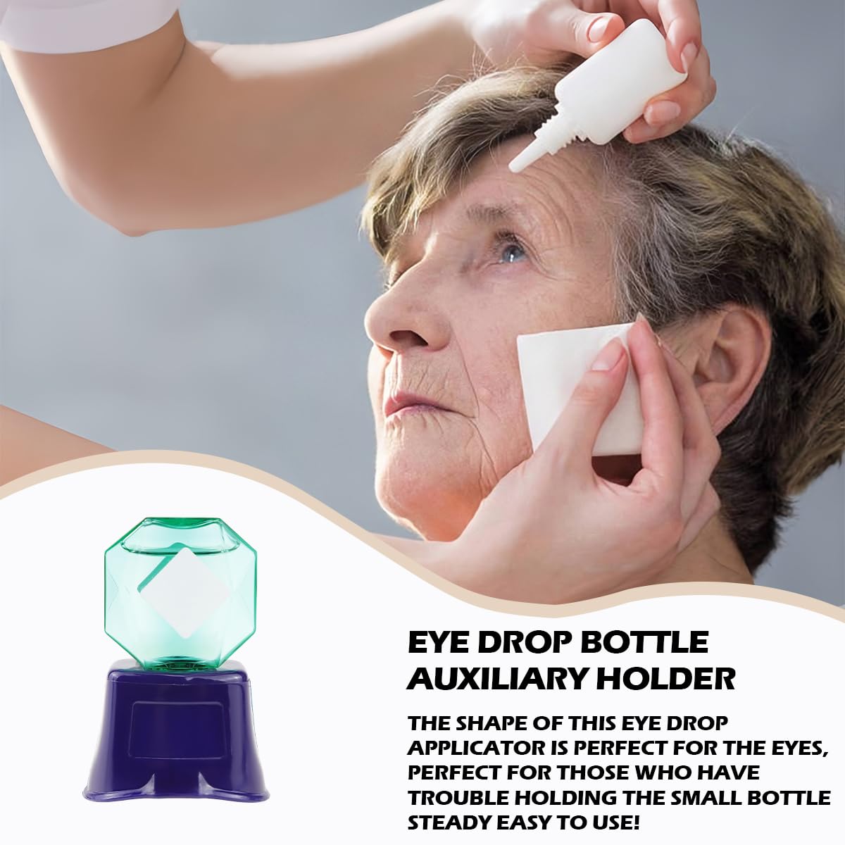 Jimfoty Eye Drop Assistant showing the universal bottle insertion slot