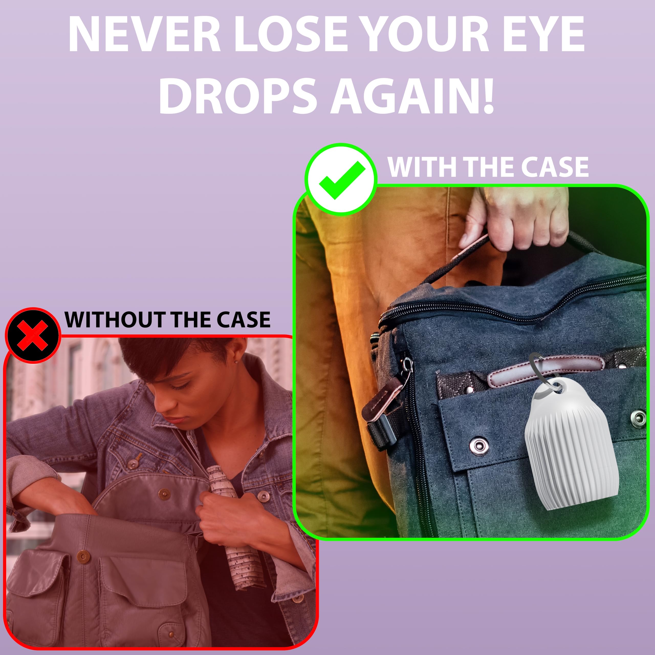 Side view of the water resistant generic eye drop storage case showing the secure screw top lid