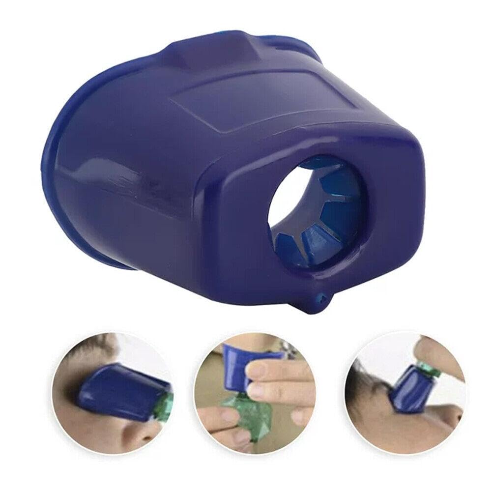 Jimfoty portable eye drop guide next to a standard bottle to show universal size compatibility.