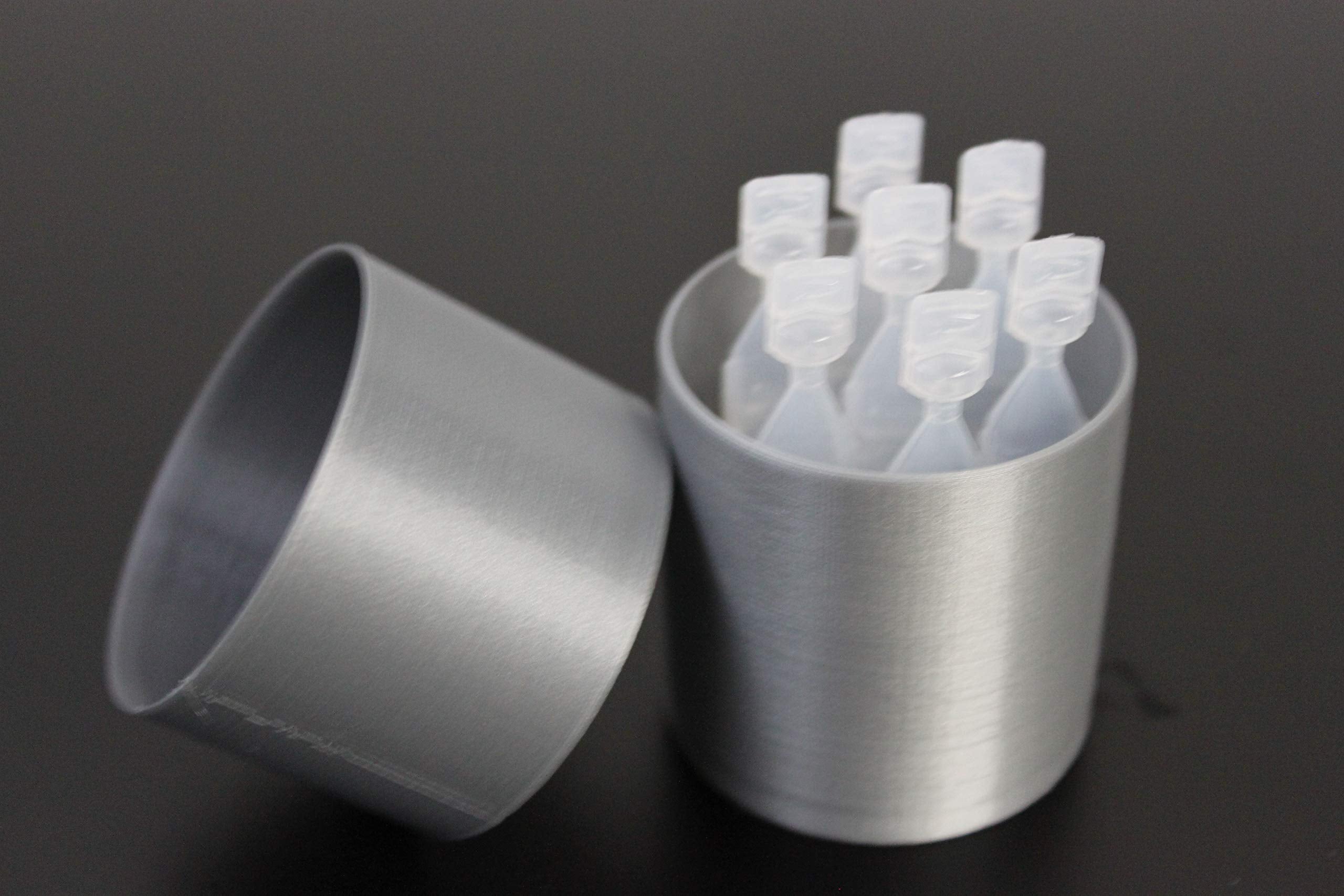 Znet3D silver single use vial storage stand with pressure fitted lid open