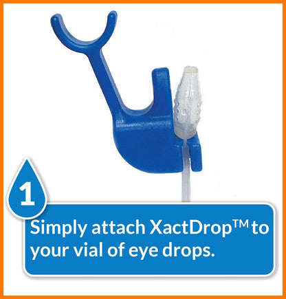 XactDrop single-dose eyedrop applicator side angle demonstrating the ergonomic eye guide rim.