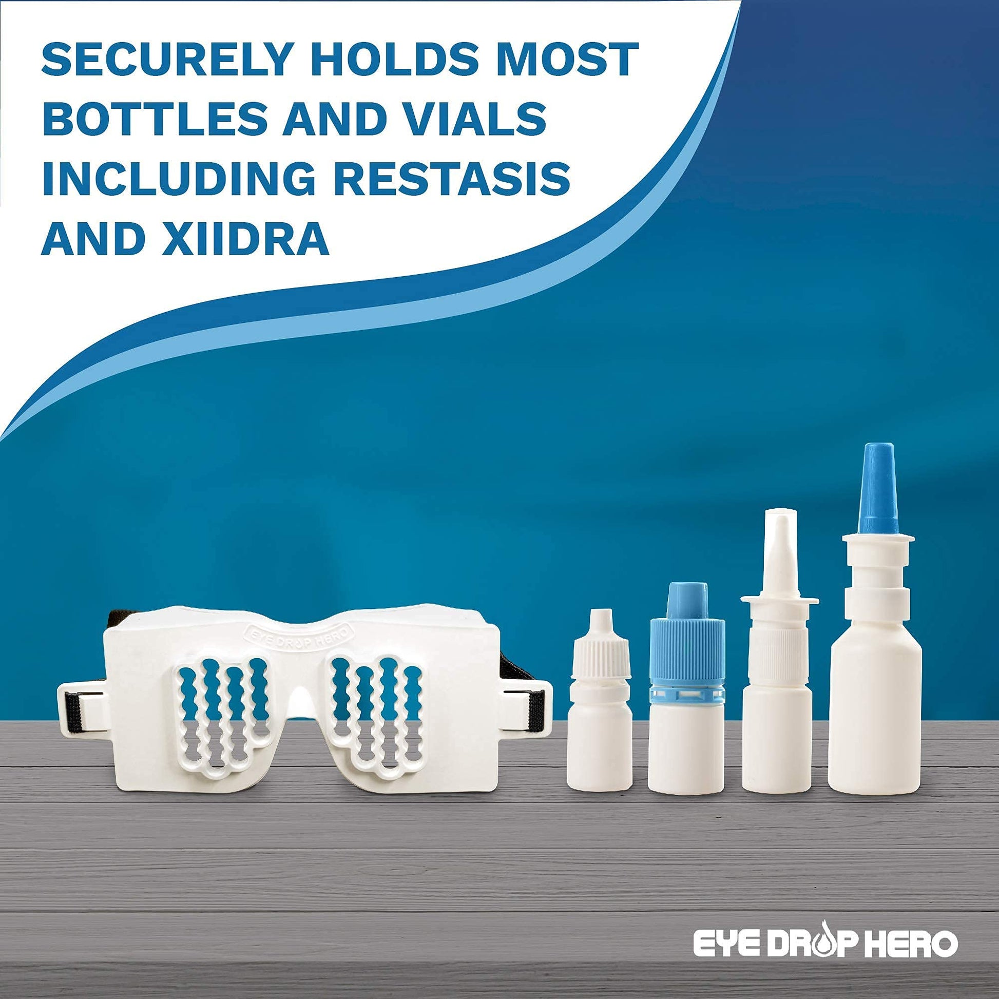 Close up view of the durable plastic strap attachment on the Eye Drop Hero wellness assistance device.