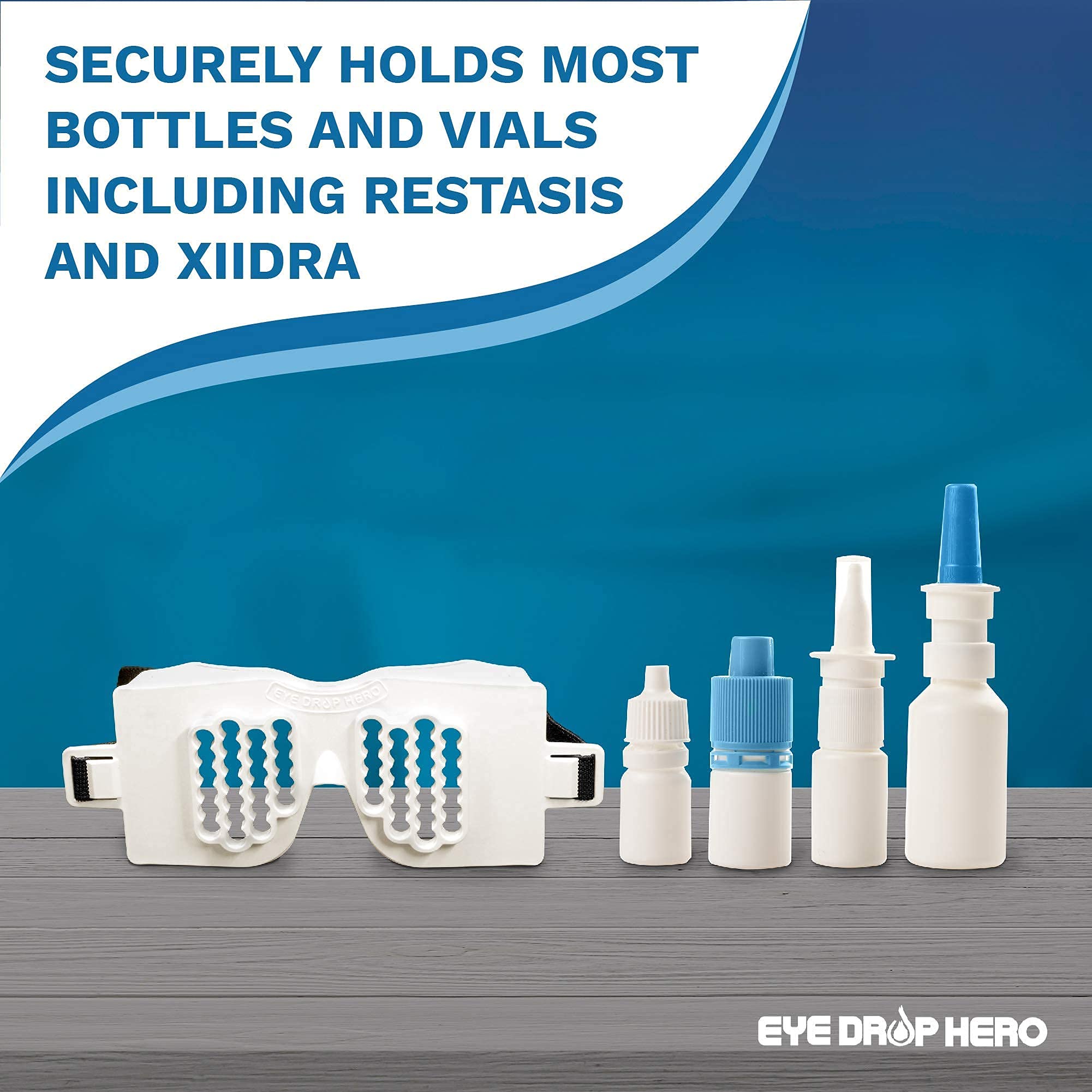 Close up view of the durable plastic strap attachment on the Eye Drop Hero wellness assistance device.