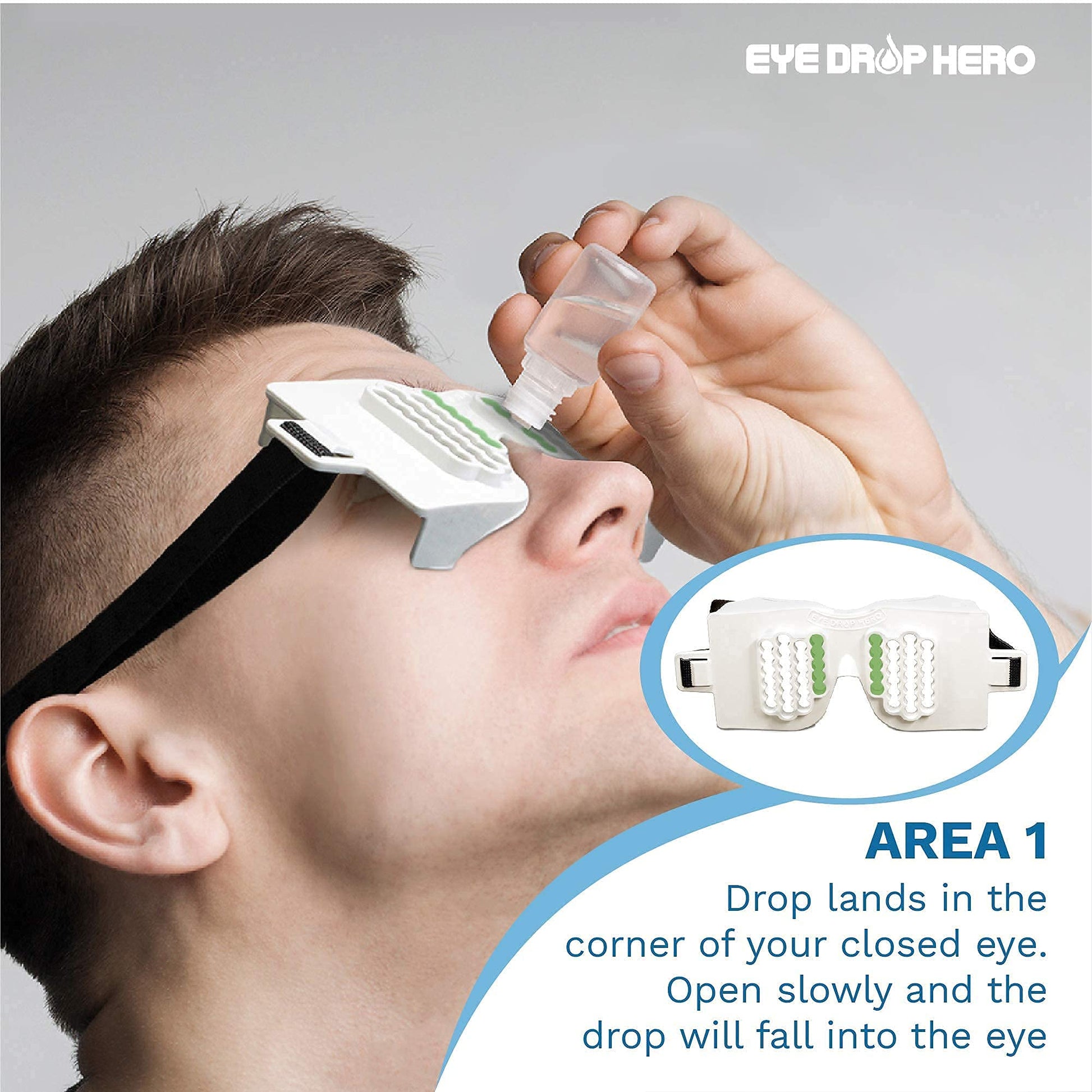 Side profile of the patented eye drop alignment tool demonstrating the safe clearance distance from the eye.