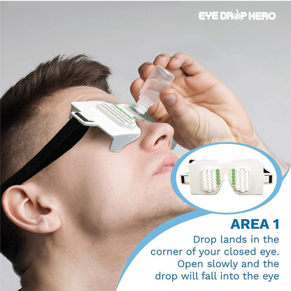 Side profile of the patented eye drop alignment tool demonstrating the safe clearance distance from the eye.