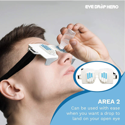 Premium imported eye drop dispenser mask being prepared for independent application by an elderly user.