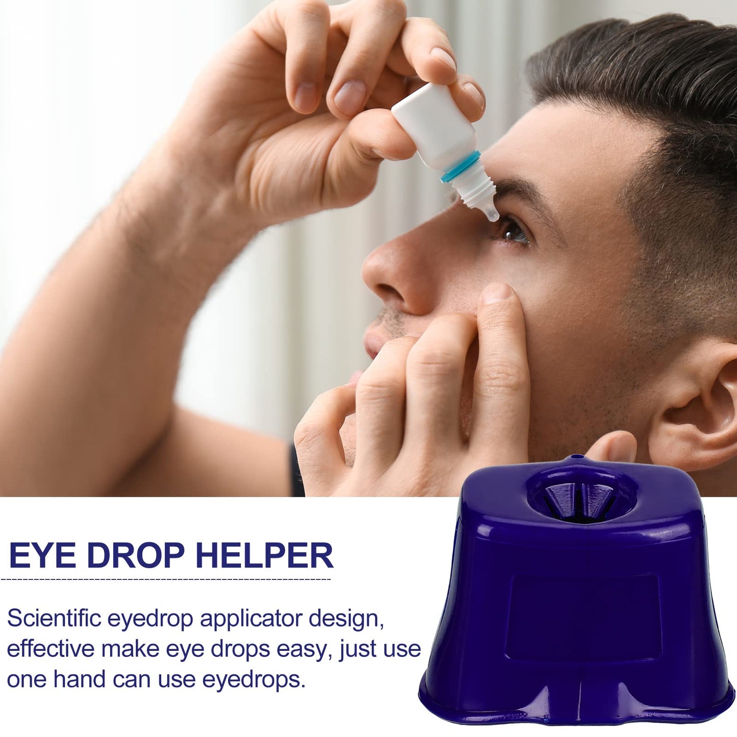 Side angle of the soft blue Jutom eye dropper tool showing the flexible materials used for comfortable skin contact