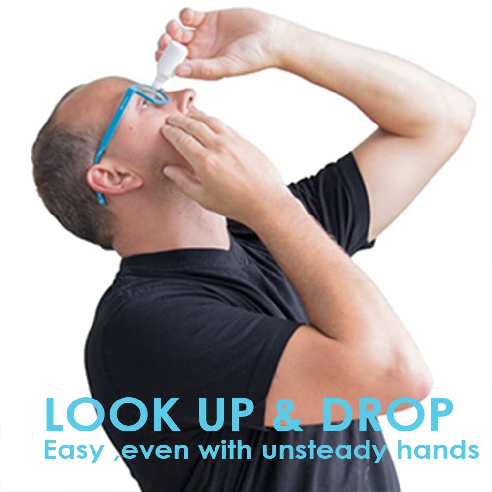 Demonstration view of the imported eye drop applicator glasses assisting unsteady hands.