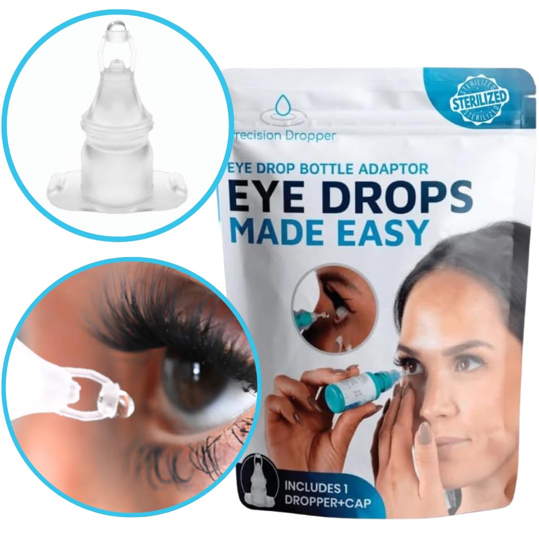 Ergonomic eyedropper dispenser being positioned near the eye socket without head tilt