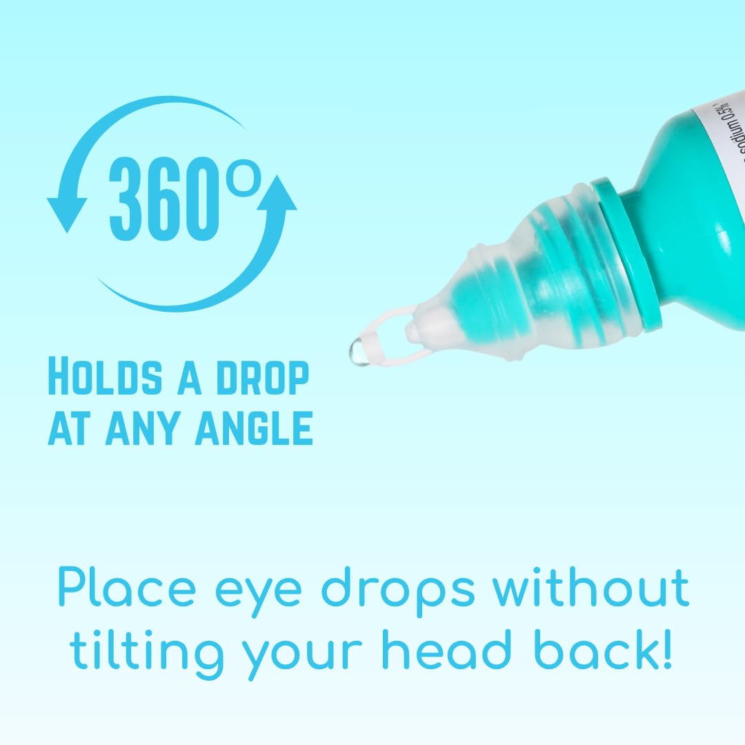 Demonstration of mess free eye drop application using the blue silicone guide