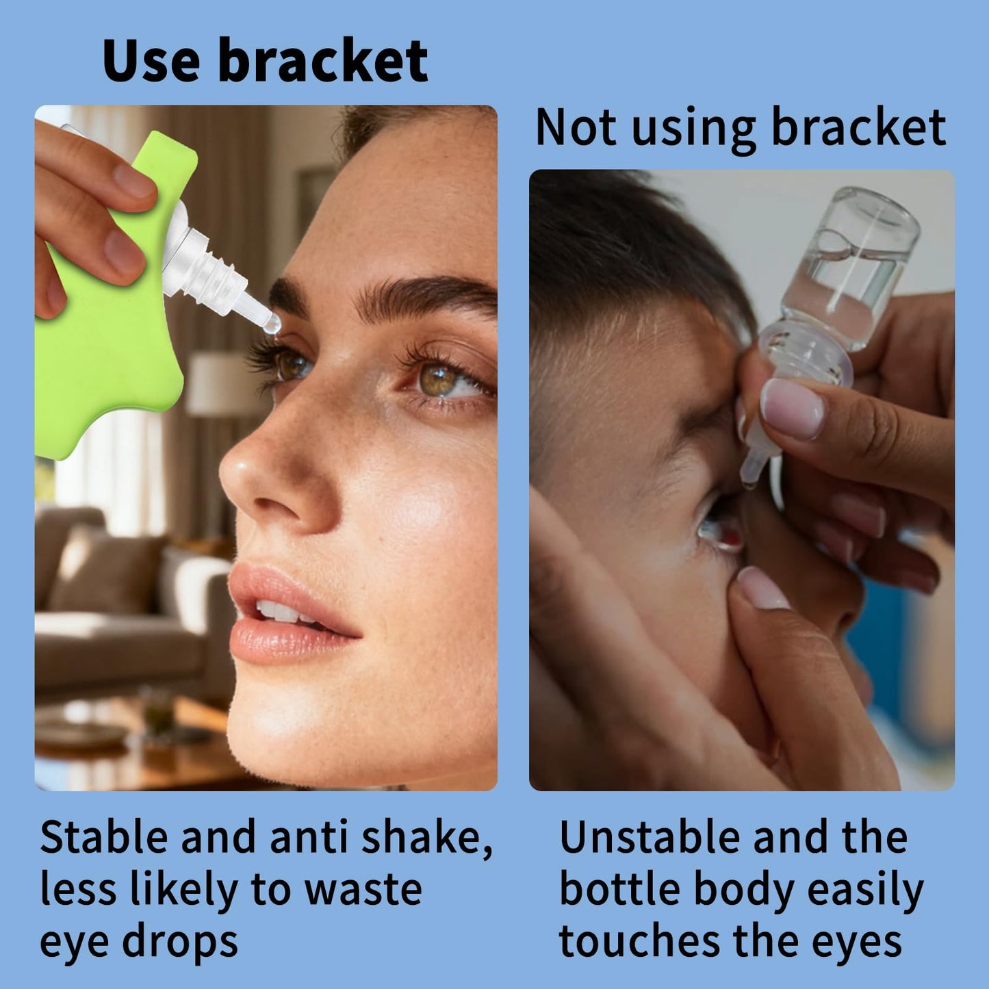 Hygienic reusable eye dropper holder for independent vision care and precise drop application.