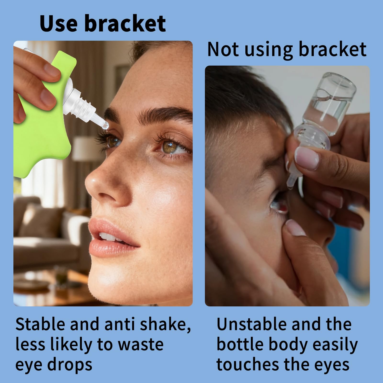 Hygienic reusable eye dropper holder for independent vision care and precise drop application.