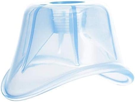 Close up view of the one handed eye drop guide helper attached to a standard medication bottle.
