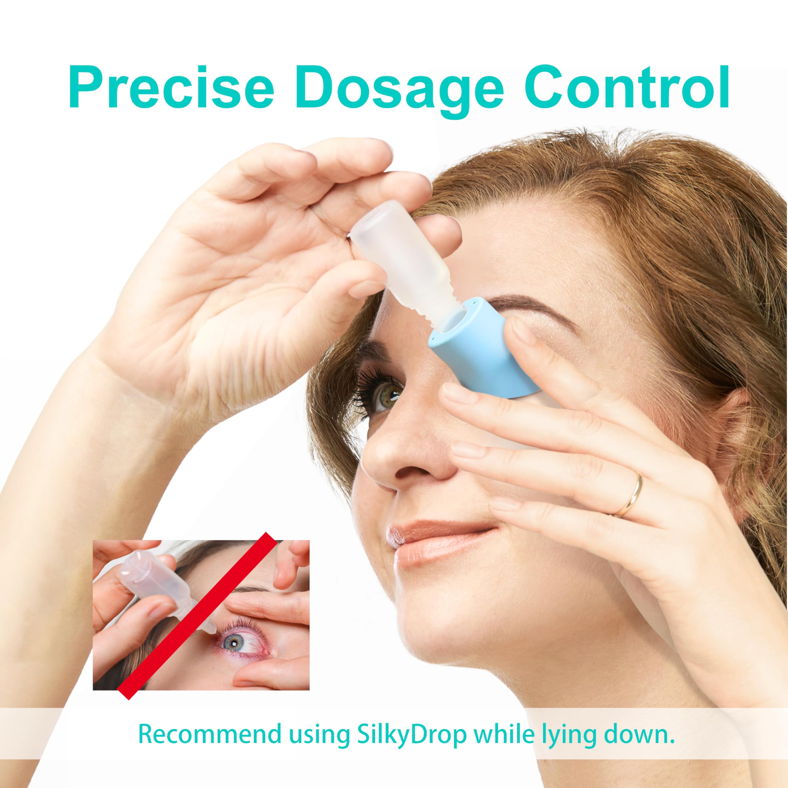 Hygienic silicone eye dropper guide preventing bottle tip contact with the eye