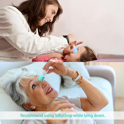 Universal fit eye drop guide positioning on eye cavity for precise dosage control