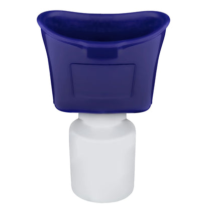 Complete product view of the reusable blue and clear silicone eye drop applicator holder.